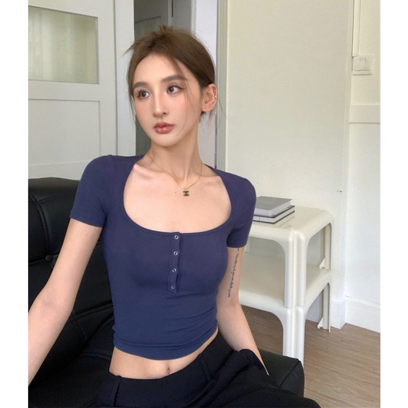 Áo Thun Ngắn Tay Màu Sắc Đơn Giản Thời Trang