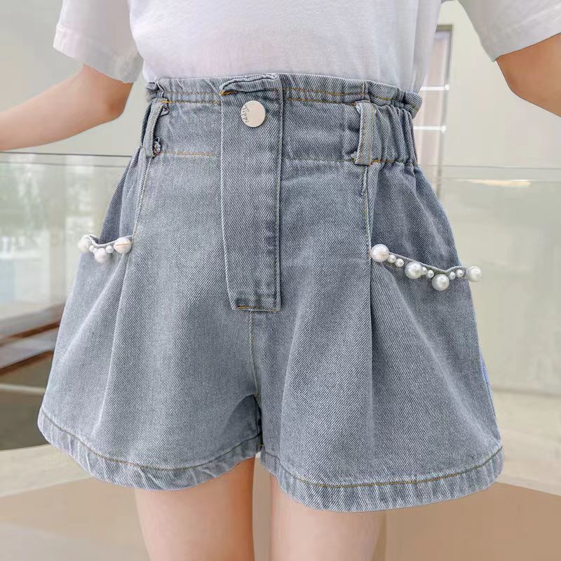 Quần Short Denim Lưng Cao Dáng Rộng Phong Cách Hàn Quốc Thời Trang Mùa Hè Mới 2021 Cho Bé Gái