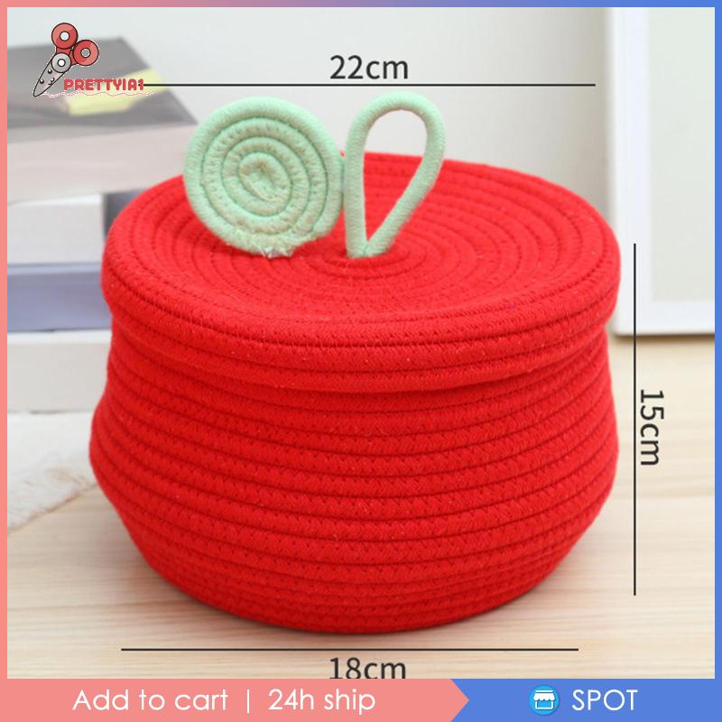 [Prettyia1] Giỏ Dây Thừng Có Nắp Tròn Đựng Đồ Dùng Gia Đình