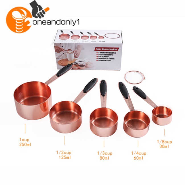 Bộ 5 Muỗng Đo Lường Bằng Thép Không Gỉ Có Tay Cầm Dày Dặn Tiện Dụng Cho Nhà Bếp