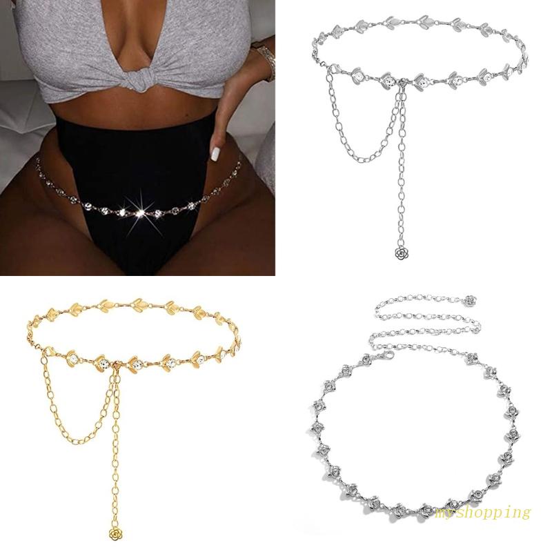 Thắt Lưng Dây Xích Kim Loại Đính Đá Thời Trang Cho Nữ