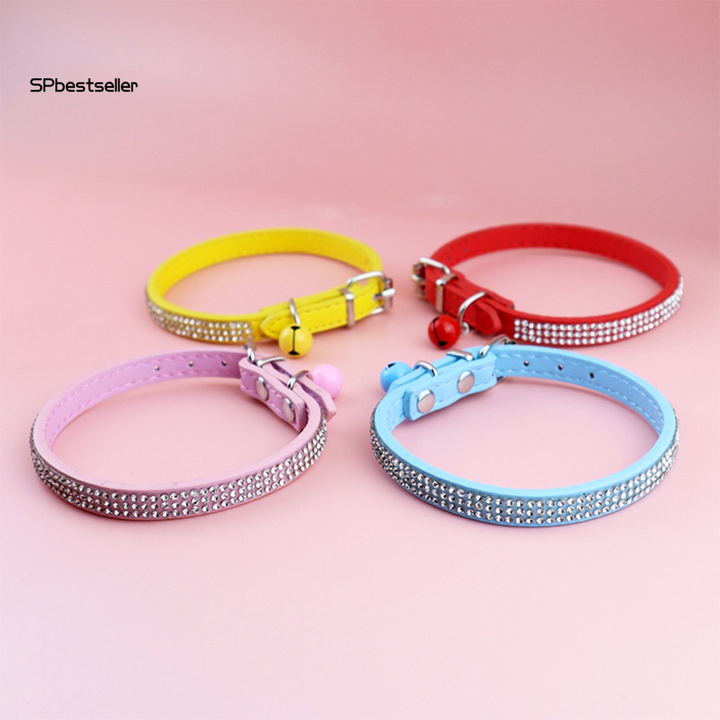 Vòng Cổ Mini Bằng Da Nhân Tạo Đính Đá Chống Mòn Có Chuông Dùng Chụp Ảnh Cho Thú Cưng