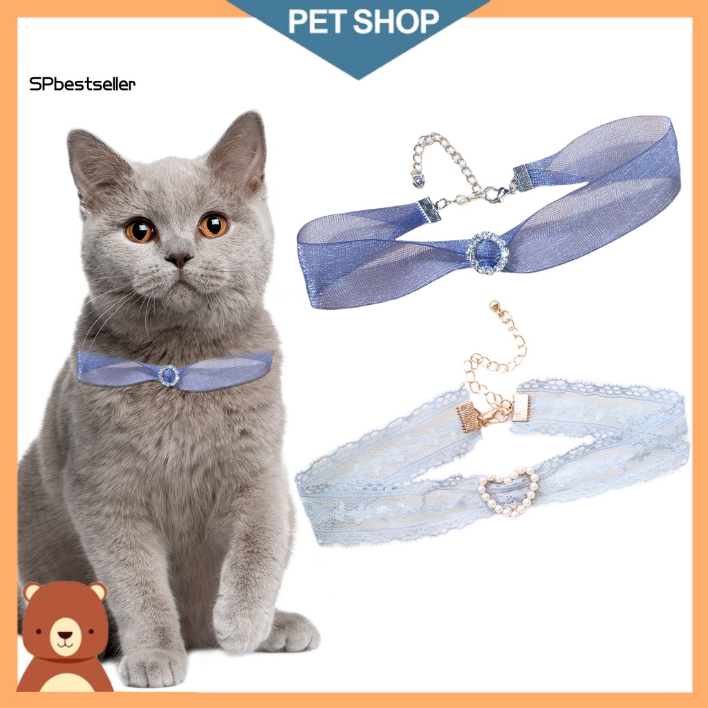 Vòng Cổ Đính Đá Viền Ren Dễ Thương An Toàn Có Thể Điều Chỉnh Cho Thú Cưng