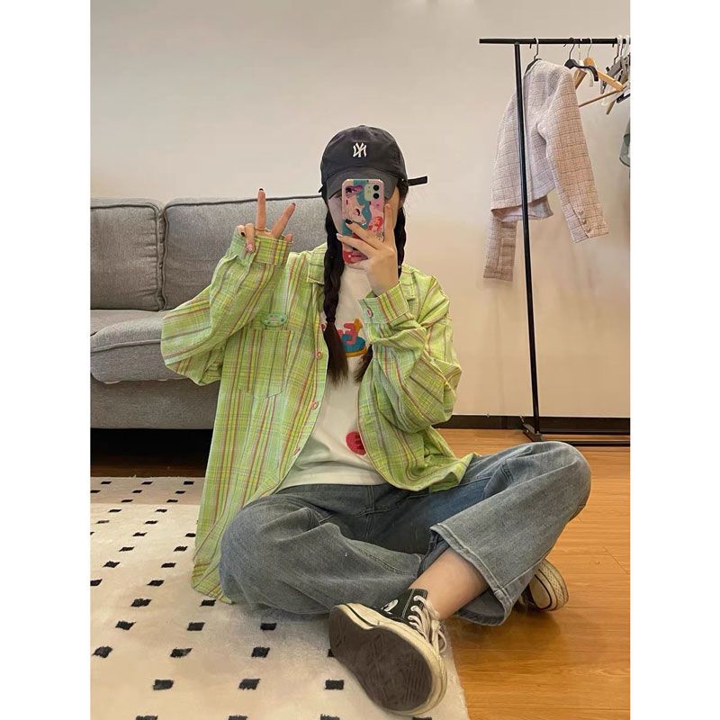 Áo Khoác Sơ Mi Chống Nắng Dáng Rộng Họa Tiết Kẻ Sọc Màu Sắc Tương Phản Kiểu Nhật Bản Thời Trang Mùa Xuân 2023 Cho Nữ