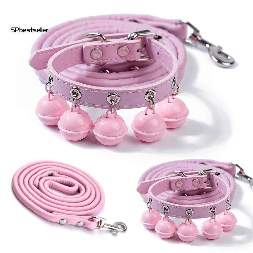 Dây Dắt Thú Cưng Đi Dạo Màu Trơn Chống Rơi Có Thể Điều Chỉnh Phối Chuông Dễ Thương