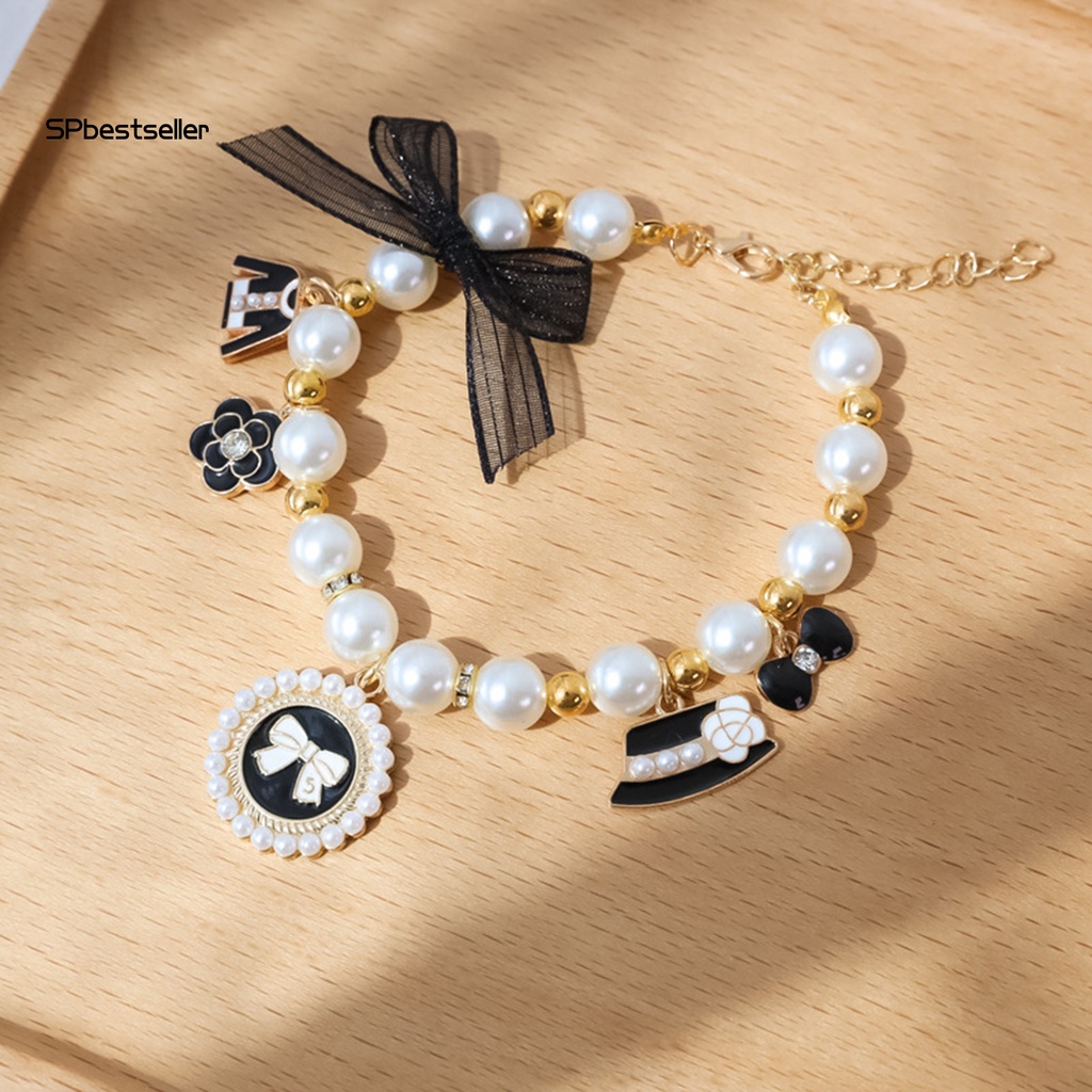 Vòng Cổ Đính Hạt Ngọc Trai Giả Bằng Resin Dễ Điều Chỉnh Kèm Chuông Dành Cho Thú Cưng