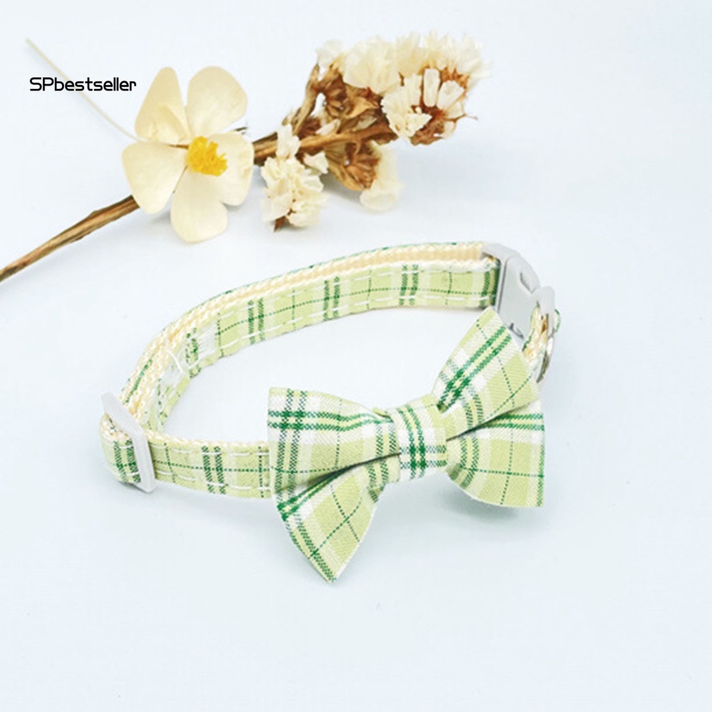 Vòng Cổ Chống Thoát Hiểm Bằng Vải Thắt Nơ Họa Tiết Sọc Caro Dành Cho Thú Cưng