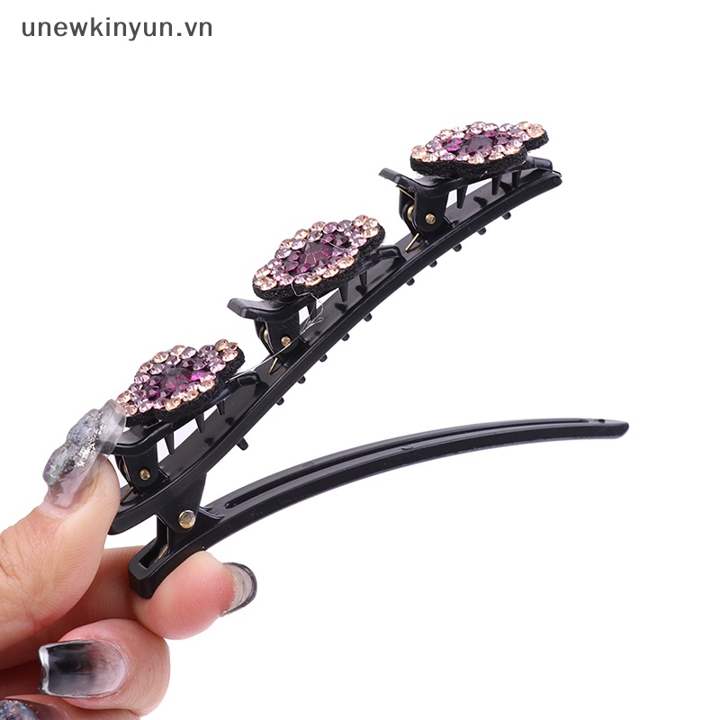 Kẹp Tóc Bện Hình Cỏ Bốn Lá Đính Đá Pha Lê
