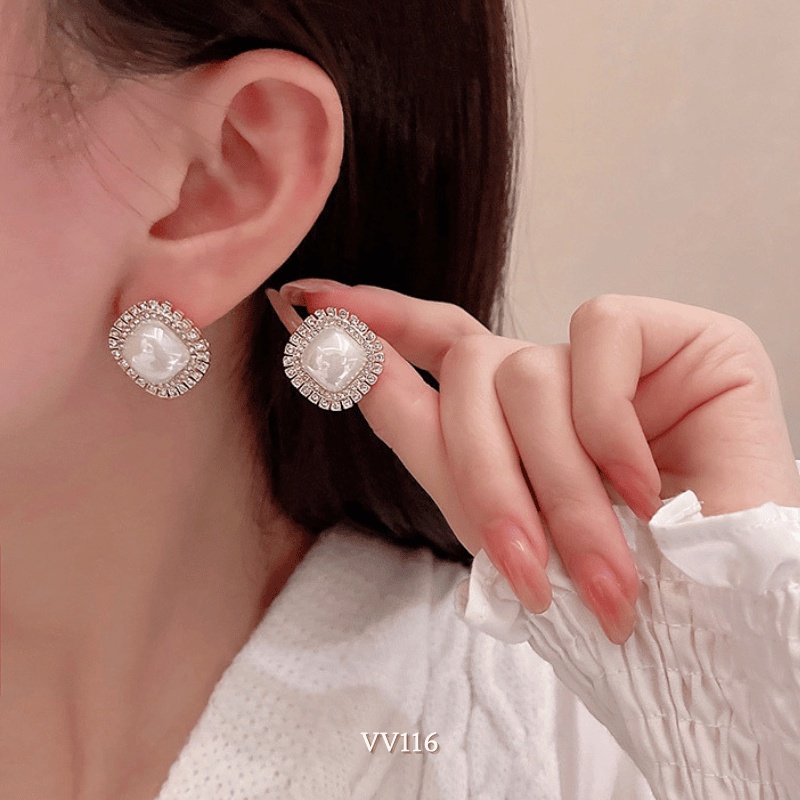 Bông tai nữ hình vuông phối đá phụ kiện trang sức sang trọng Annie VV116