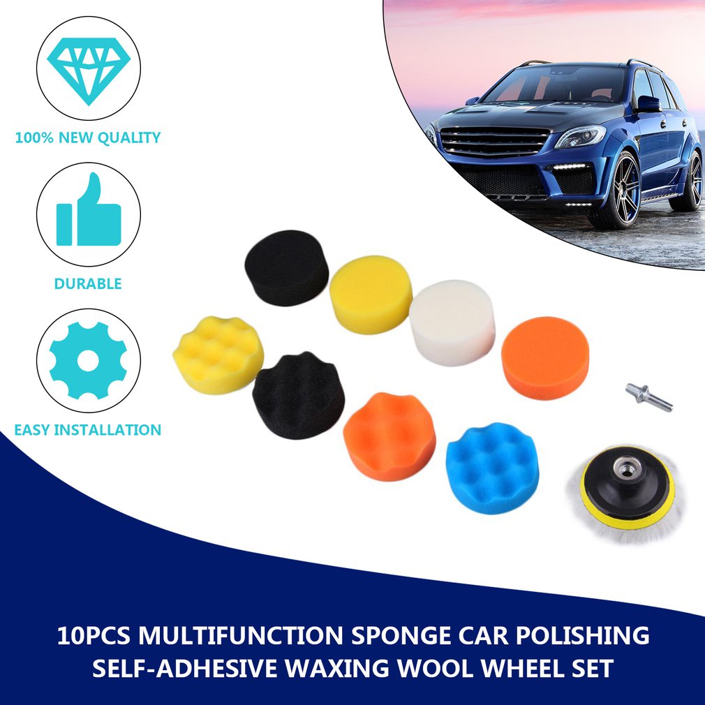 10Pcs 3 Inch Multifunction Wave Sponge Ball Car Polishing Beauty Tools Self-Adhesive Waxing Wool Wheel Set Kits For Automotive [Q/15]