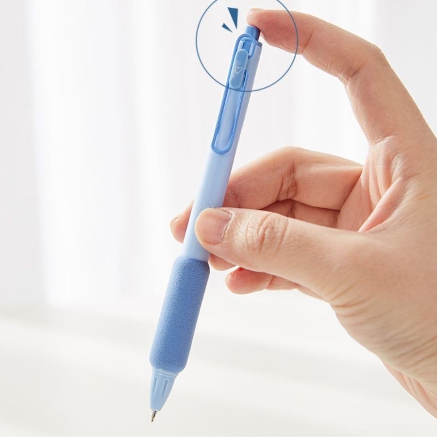 Bút bi Lopet cài kim loại hoạ tiết bầu trời xanh mây trắng, viết ngòi 0.5mm vỏ thiên xanh dương B85