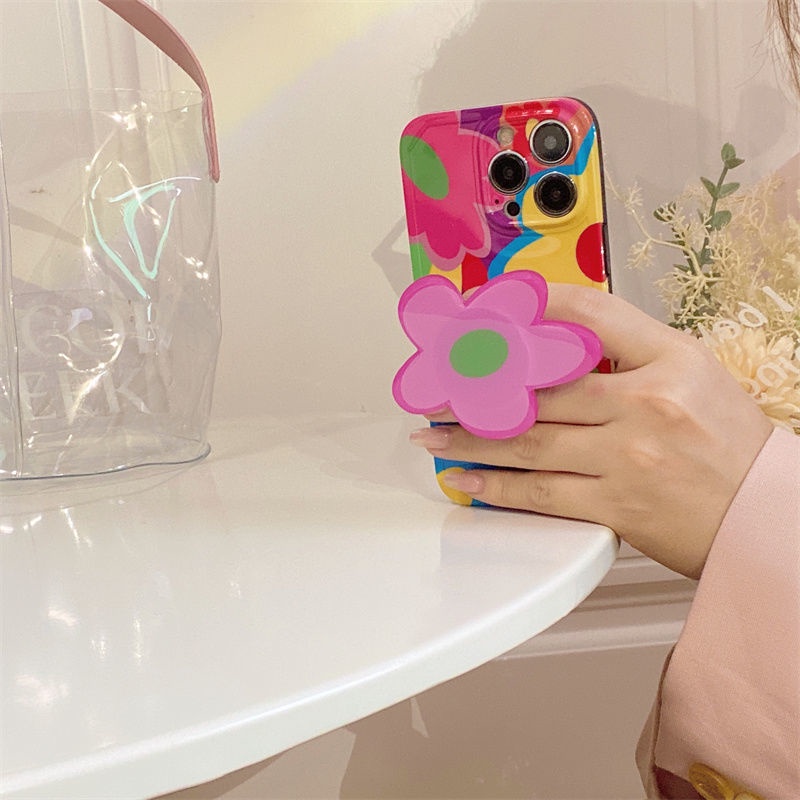 Ốp Điện Thoại Silicon Hình Hoa Nhiều Màu Có Dây Đeo Cho Iphone14 Pro Max 13 Pro Max 12 / 11 X / Xs Max 7 / 8 Plus