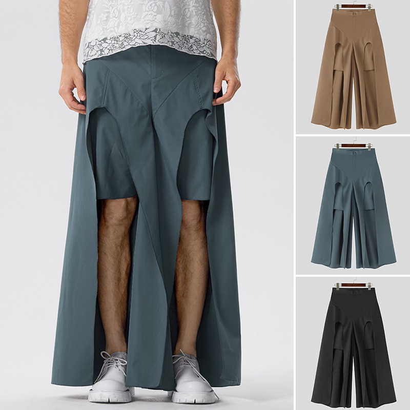 Incerun Quần Short Thiết Kế Xếp Tầng Xẻ Tà