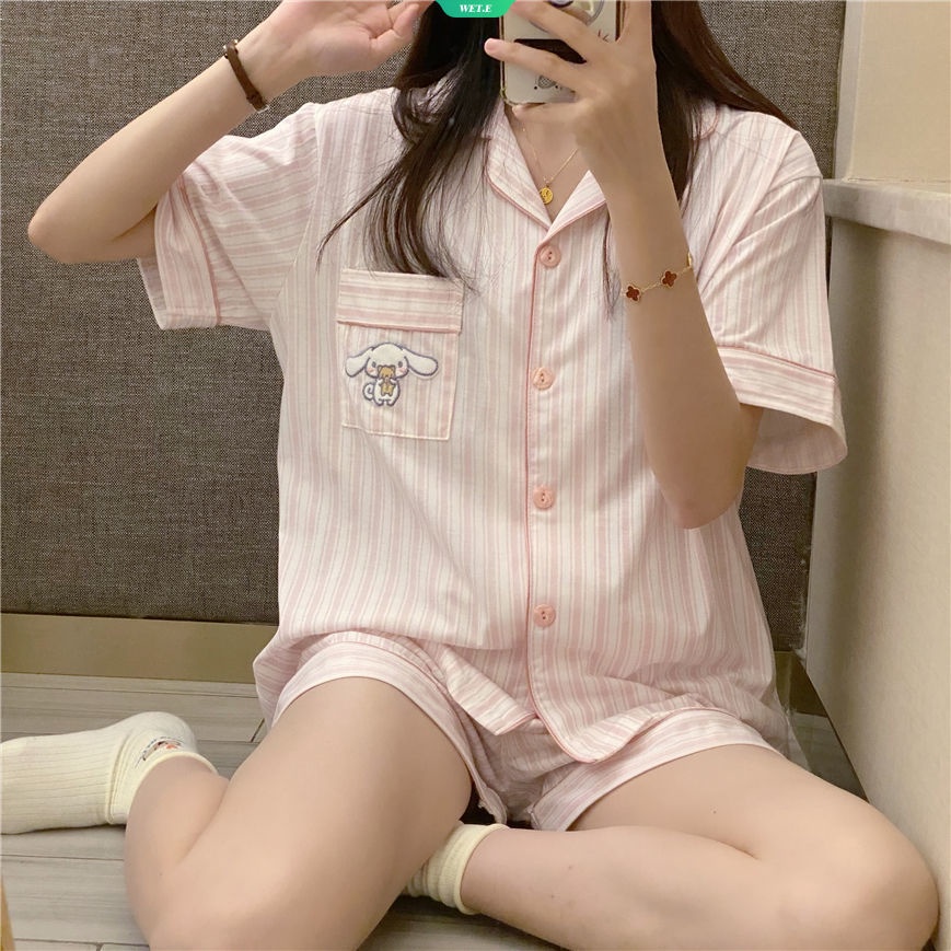 Bộ Đồ Ngủ Tay Ngắn In Hoạt Hình Sanrio Cinnamoroll Kiểu Nhật Hàn Thời Trang 2023 Cho Bạn Gái
