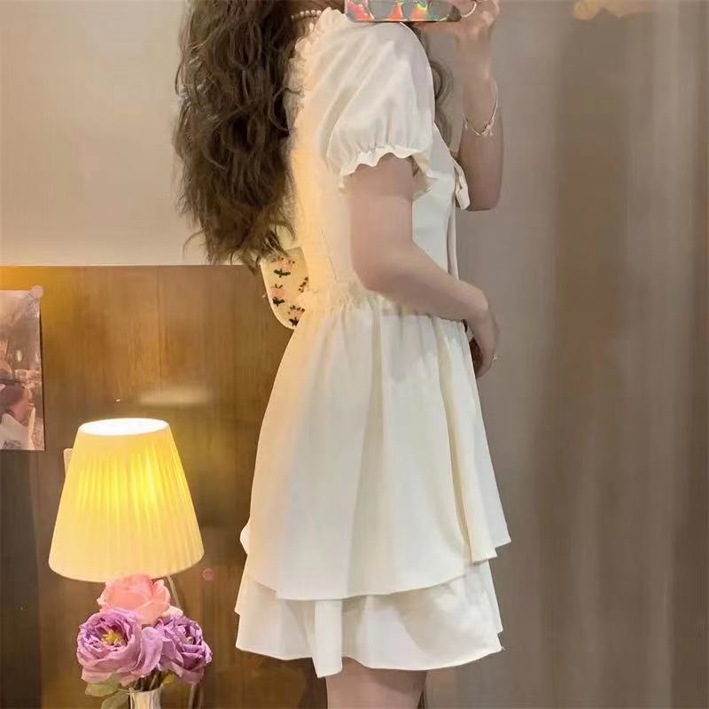 Đầm Chữ A Tay Phồng Phối Ren Thắt Nơ Thời Trang Mùa Hè Kiểu Pháp Mới