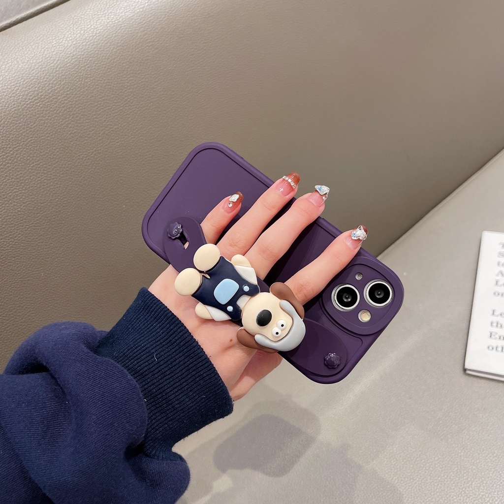 Ốp Điện Thoại Màu Tím / Nâu Chống Sốc Hình Chú Chó Dễ Thương Cho IPhone 14 11 13 12 Pro Max XS XR XS Max 7 8 Plus