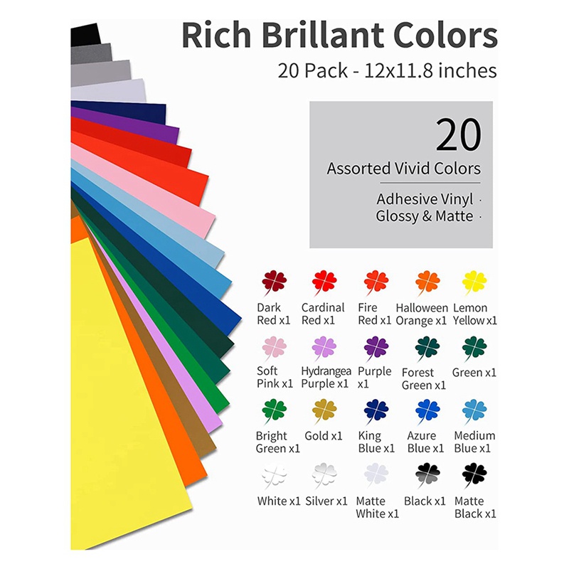20pack 12x11.8 inch Vinyl cho Cricut Keo dán Vinyl Tấm Các loại Màu sắc Vinyl không thấm nước cho trang trí nội thất
