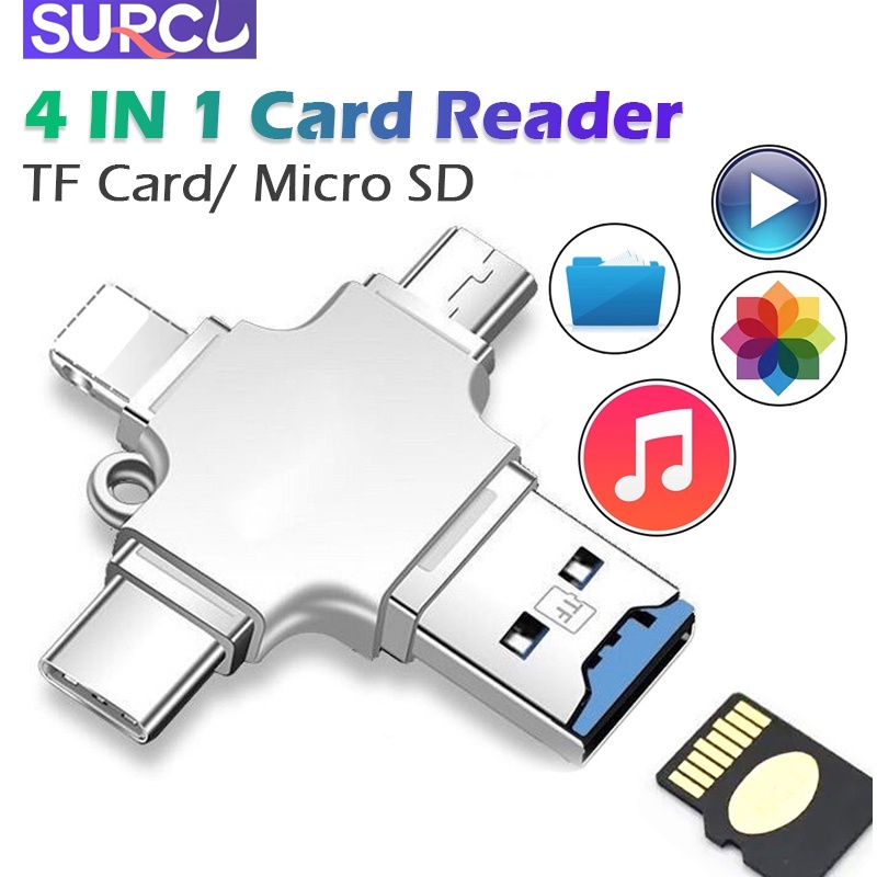 Đầu Đọc Thẻ 4 Trong 1 USB 3.0 / Type C / Micro sd / TF Cho iPhone 14 13 12 11 pro max Samsung s22 + ultra xiaomi
