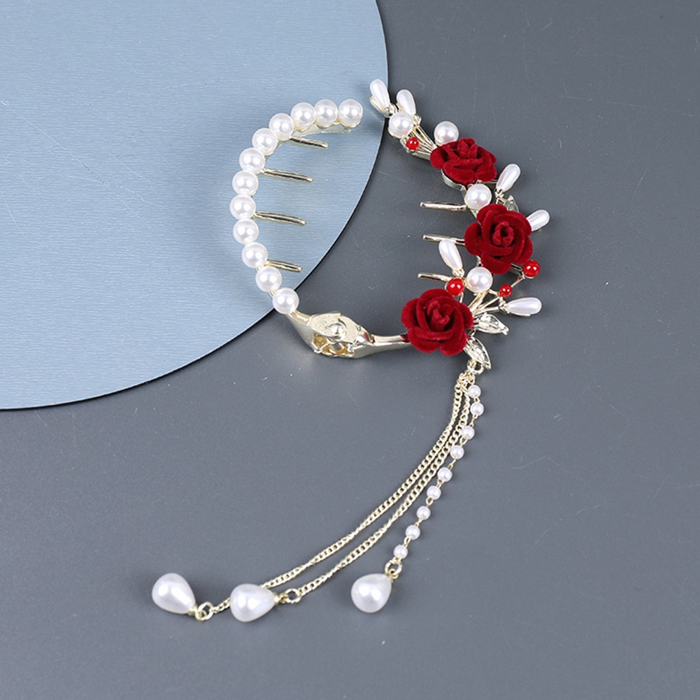 Kẹp Tóc Hoa Hồng Đỏ Đính Ngọc Trai Nhân Tạo Thời Trang