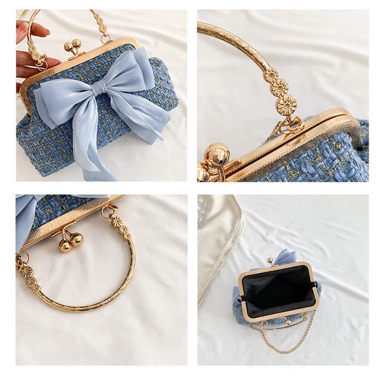 Colth Túi Xách JASMIN NOIR Tote Nhỏ Hai Dây Xích Kẻ Sọc Caro Đính Nơ Ngọt Ngào Cho Nữ