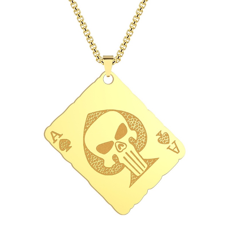 Vòng cổ Mặt Thẻ Hình Đầu Lâu Bằng Thép Không Gỉ Phong Cách Hip Hop Cho Nam