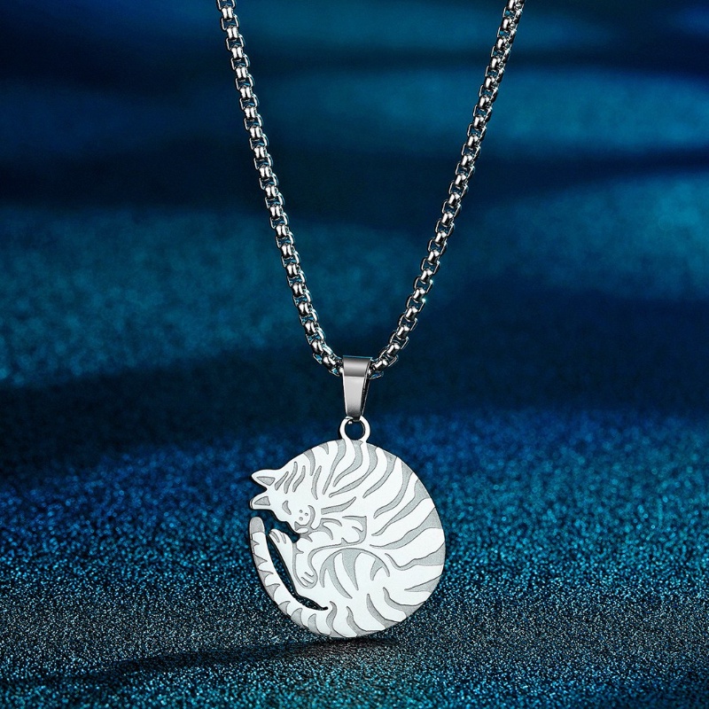 Dây Chuyền Mặt Hình Mèo Bằng Thép Không Gỉ Dễ Thương Phong Cách Hip Hop Cho Nam Và Nữ