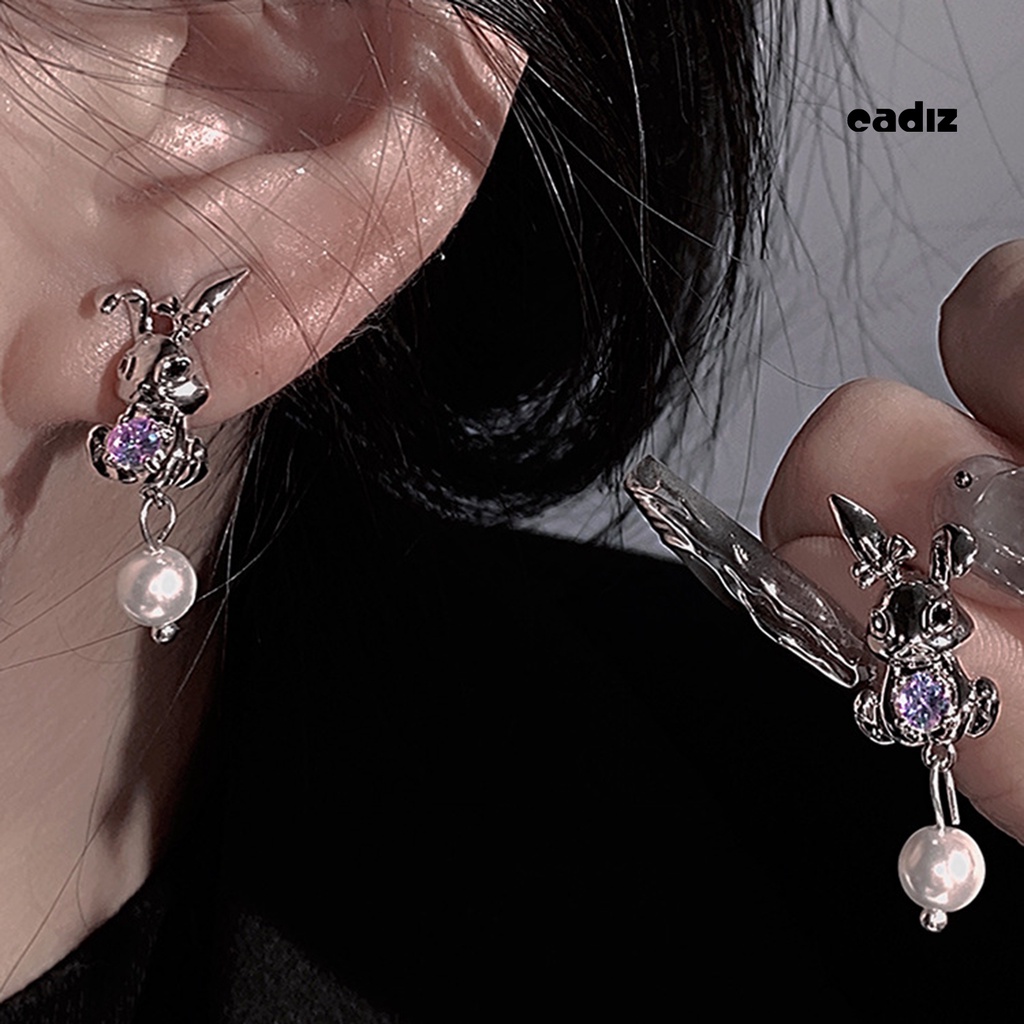 1 Đôi Bông Tai Hình Thỏ Đính Ngọc Trai Giả Bằng Kim Loại Không Gây Dị Ứng Thời Trang