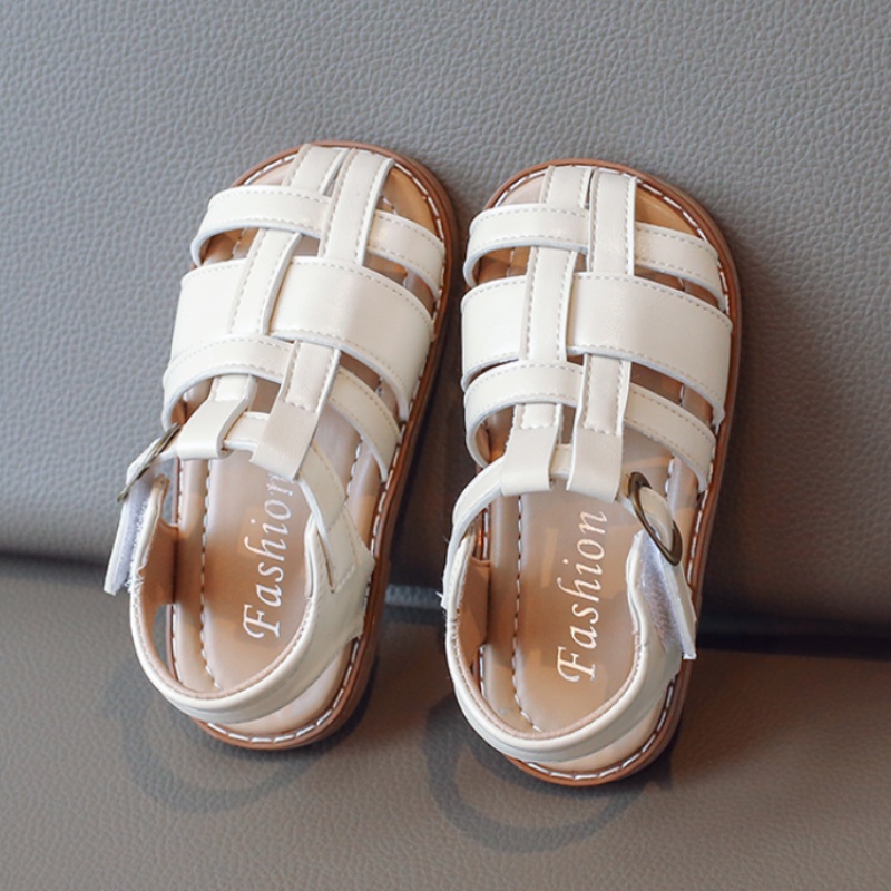 Xăng đan Da Đế Mềm Chống Trượt Màu Trơn Phong Cách Vintage Cho Bé Gái 2-8 Tuổi