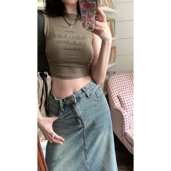 [F &amp; X] Áo Không Tay Dáng Ngắn Mỏng Vừa Vặn Hình Chữ I Thời Trang Mùa Hè Cho Nữ