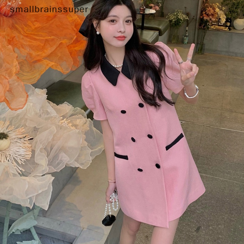 Đầm Mini Dáng Rộng Cài Nút Đơn Giản Thời Trang Mùa Hè Cho Nữ SBS