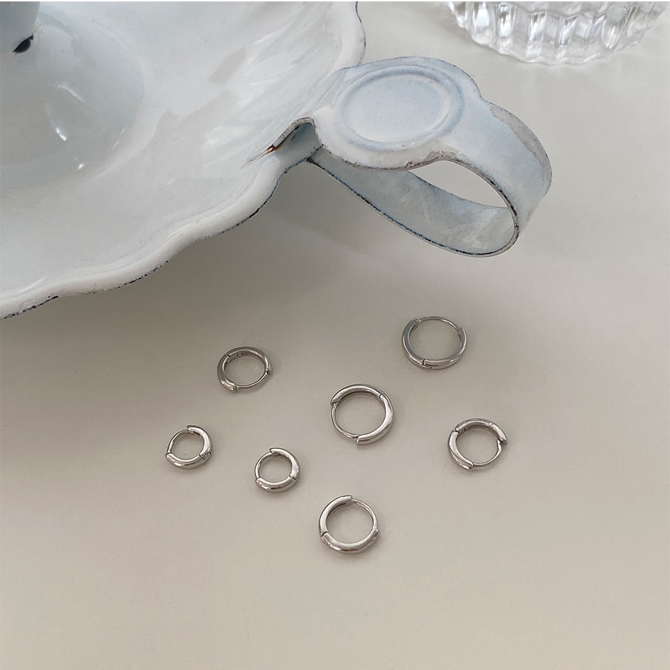 Bông Tai Mạ Bạc 925 Hình Tròn Trơn Đơn Giản Xinh Xắn Dành Cho Cặp Đôi