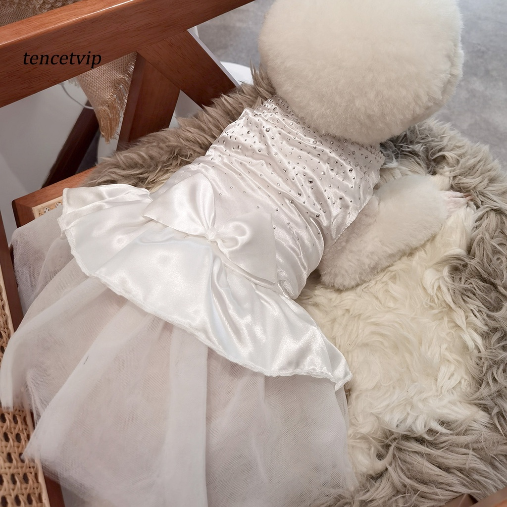Tene Đầm Công Chúa Thắt Nơ Lưới Xuyên Thấu Đính Đá Sáng Bóng Thoải Mái Bắt Mắt Cho Thú Cưng