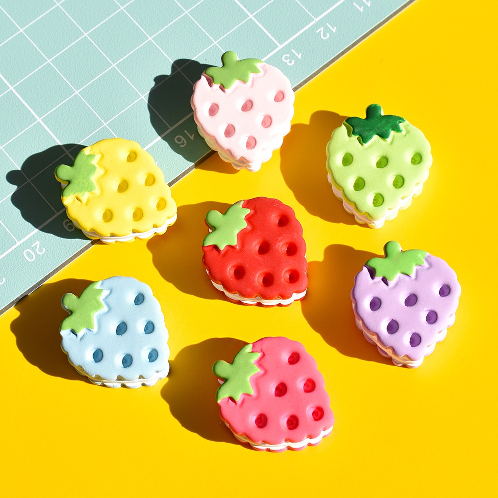 Set 10 Miếng Dán Trang Trí Điện Thoại Hình Bánh Quy / Bánh Macaron / Dâu Tây Bằng Nhựa Resin DIY