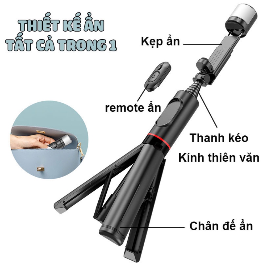 Gậy Chụp Ảnh CYKE Q12S Siêu Nhỏ Gọn Tích Hợp Đèn Trợ Sáng