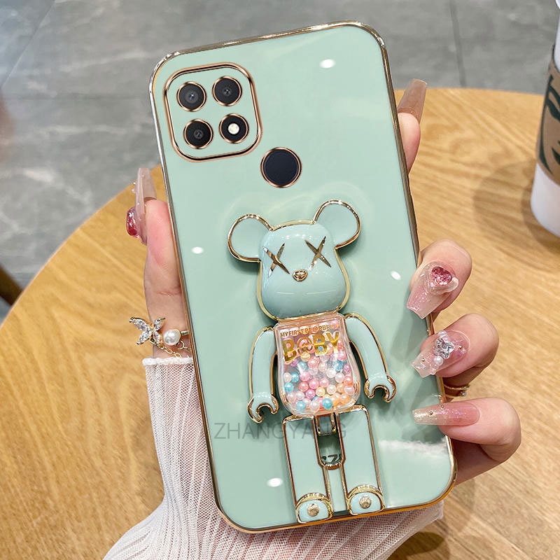 Ốp lưng oppo a15 a15s Ốp Điện Thoại TPU Silicon Mềm Mạ Điện Xoay 3D Có Giá Đỡ Hình Gấu Kẹo Cho oppo a15 a15s