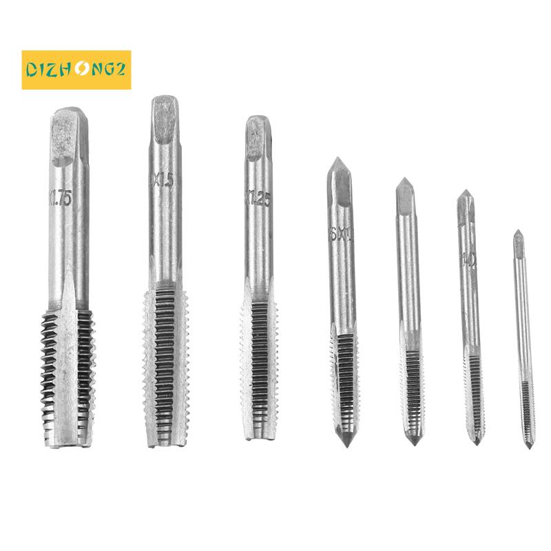 7 cái M3 đến M12 Máy vặn tay kim loại Hệ mét Côn cắm vòi khoan Bộ Bit Bạc