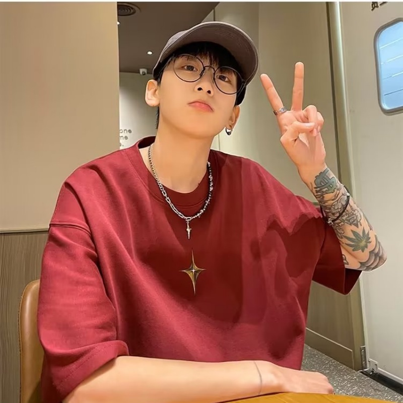 Áo Thun Tay Ngắn Dáng Rộng In Chữ Thời Trang Hàn Quốc Cho Nam Size M-5XL