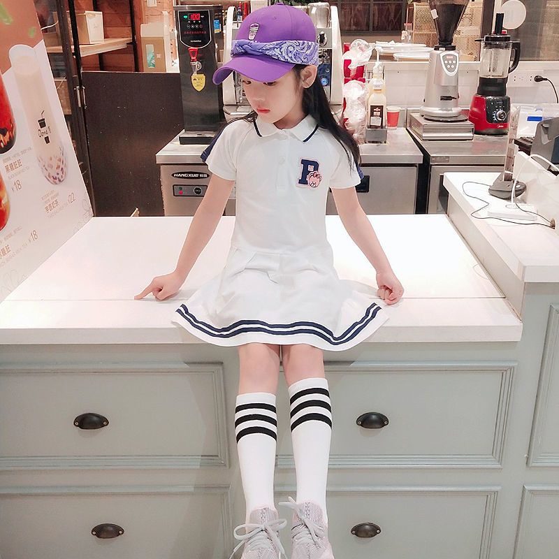 Đầm Thun polo Tay Ngắn Phong Cách Hàn Quốc Thời Trang Mùa Hè Cho Bé Gái # HG7R