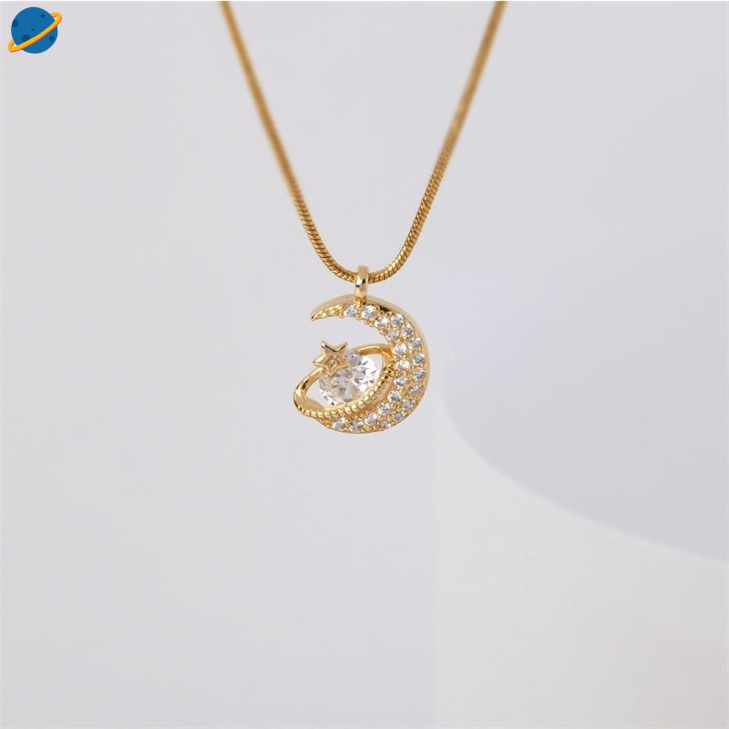 Vòng cổ Vàng Mặt Hình Ngôi Sao Mặt Trăng Không Gây Dị Ứng Cho Nữ