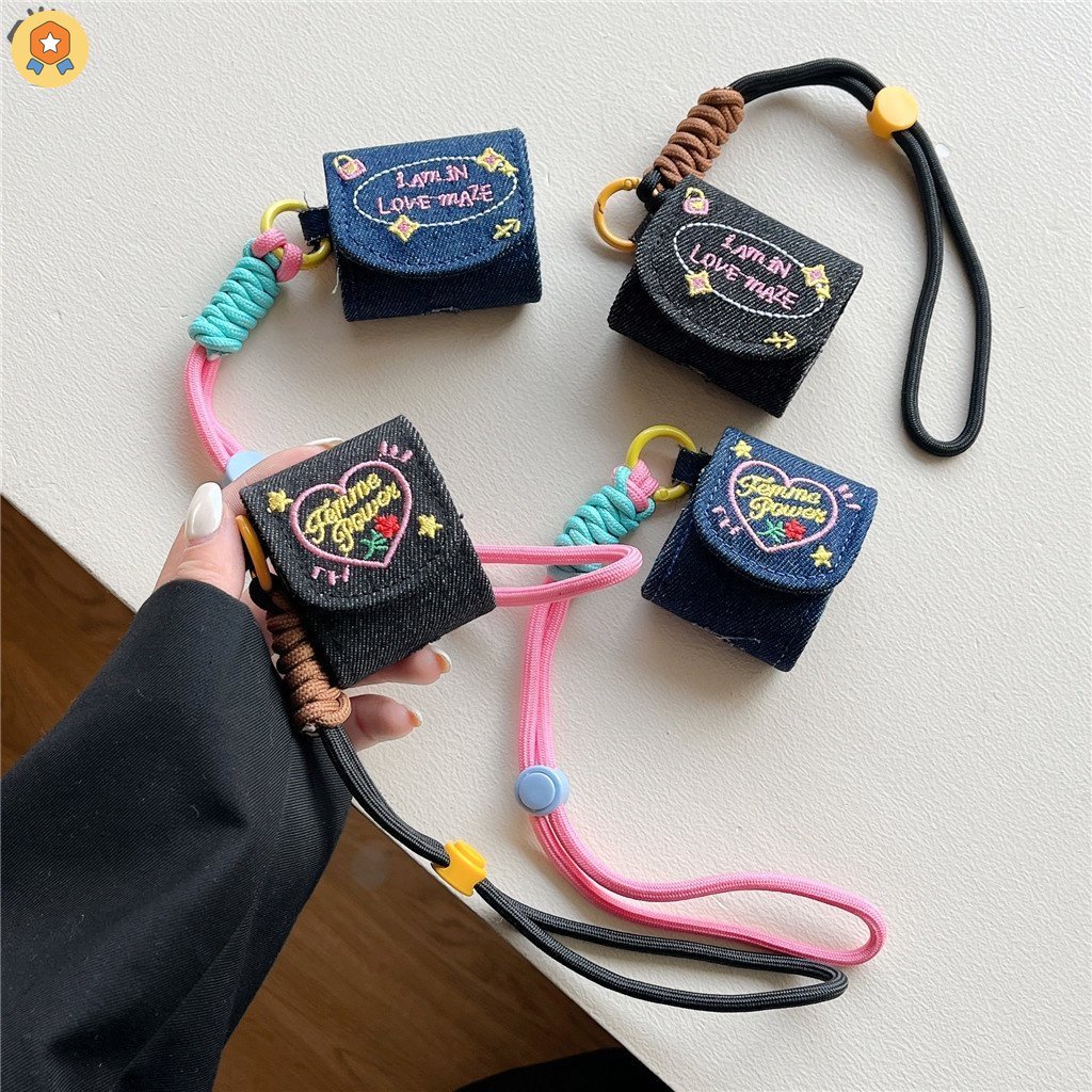 Vỏ Bảo Vệ Hộp Sạc Tai Nghe Airpods 3 Pro 2 Airpods 1 2 3 Bằng Vải Denim Thêu Chữ HYJP2 Dễ Thương