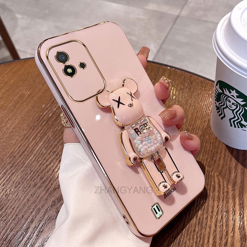 ốp lưng Realme narzo 50i Ốp Điện Thoại TPU Silicon Mềm Mạ Điện Xoay 3D Có Giá Đỡ Hình Gấu Kẹo Cho Realme narzo 50i