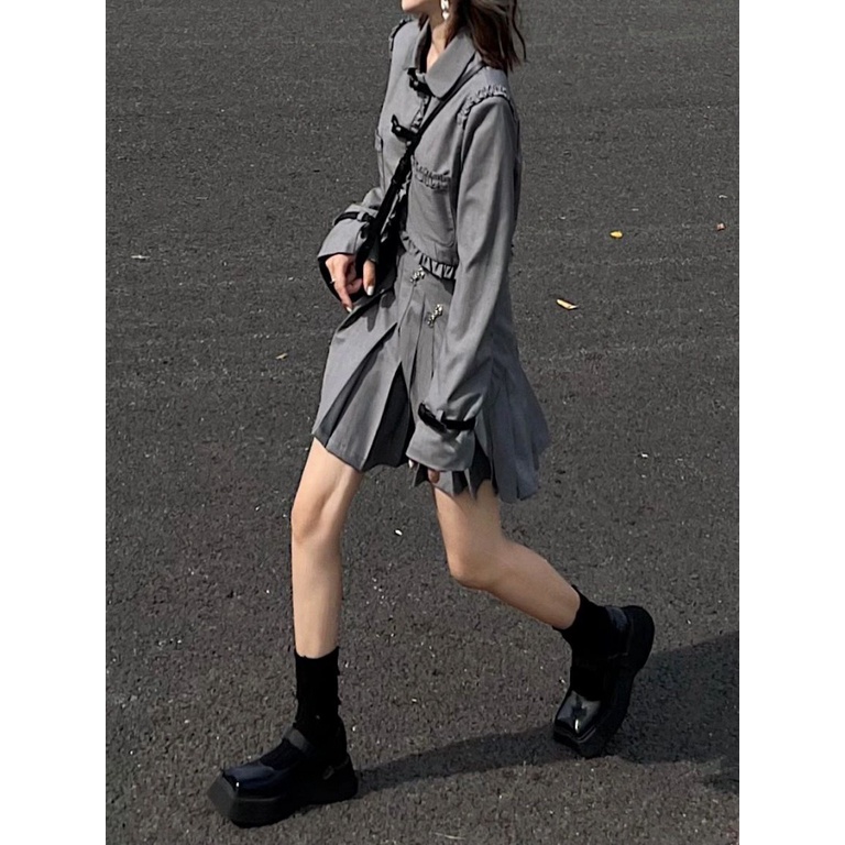 Bộ Áo Khoác + Chân Váy Ngắn Xếp Ly Một Mảnh Phong Cách Pháp Cổ Điển Thời Trang Xuân Thu Dành Cho Bạn Nữ CNZZ