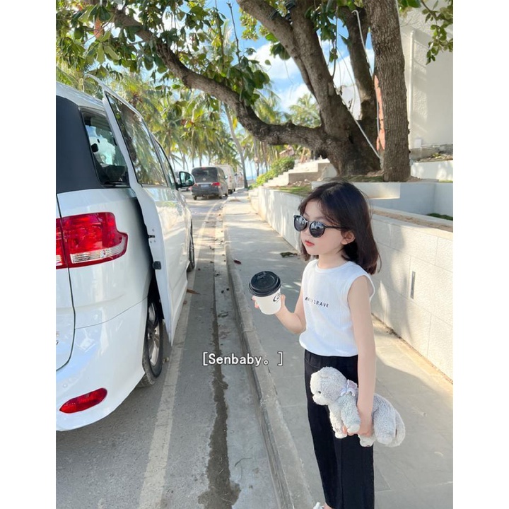 Áo Thun Sát Nách In Chữ Bằng Cotton Nguyên Chất Phong Cách Hàn Quốc Thời Trang Mùa Hè Hàng Mới Dành Cho Trẻ Em