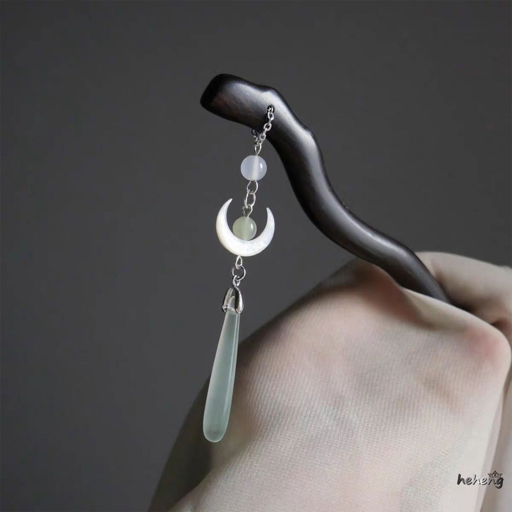 Trâm Cài Tóc Bằng Gỗ Đàn Hương Màu Đen Phối Tua Rua Phong Cách Cổ Điển