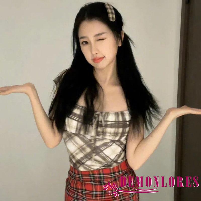 Áo Thun Tay Ngắn Cổ Vuông Buộc Dây Họa Tiết Kẻ Sọc Thời Trang Mùa Hè Xinh Xắn Cho Nữ