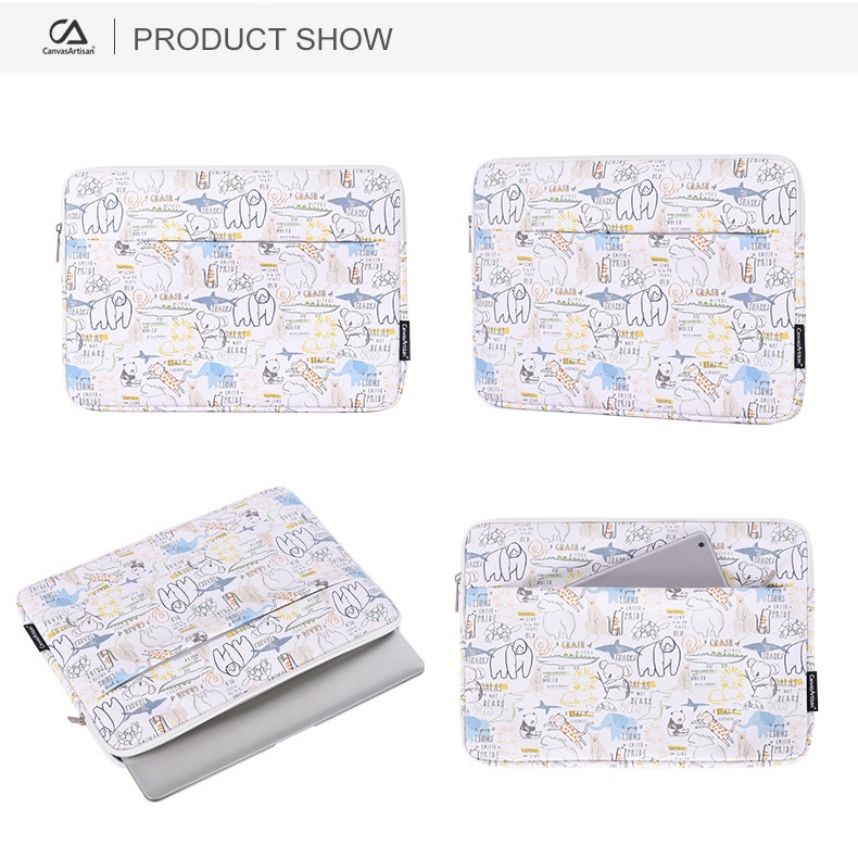 Túi Da Canvas Đựng Laptop Chống Thấm Nước Họa Tiết Hoạt Hình Graffiti 11 / 12 / 13 / 14 / 15 inch