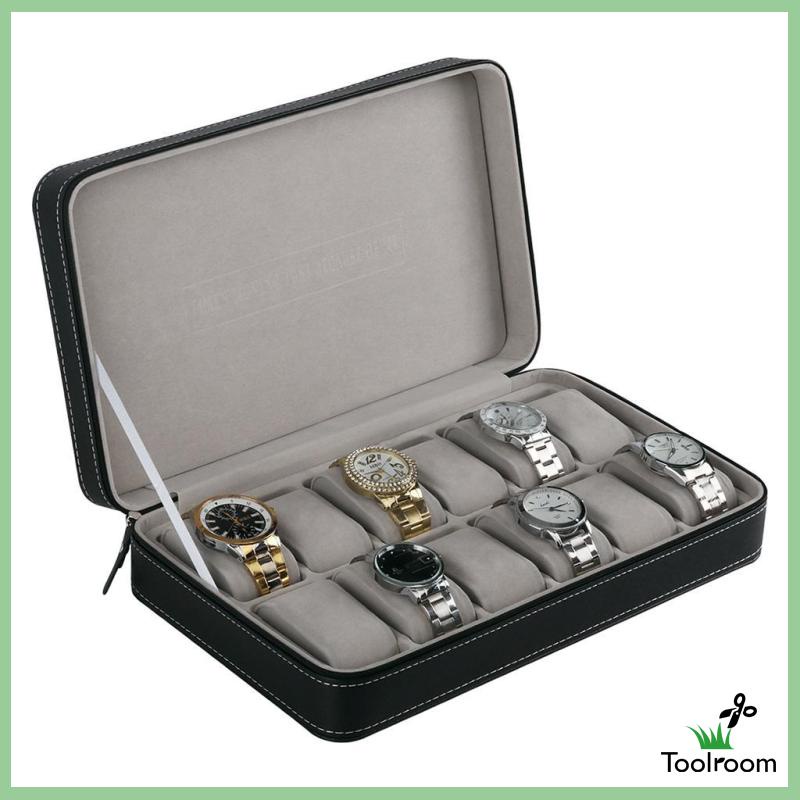Hộp Da PU 12 Ngăn Trưng Bày Đồng Hồ Trang Sức Tiện Dụng
