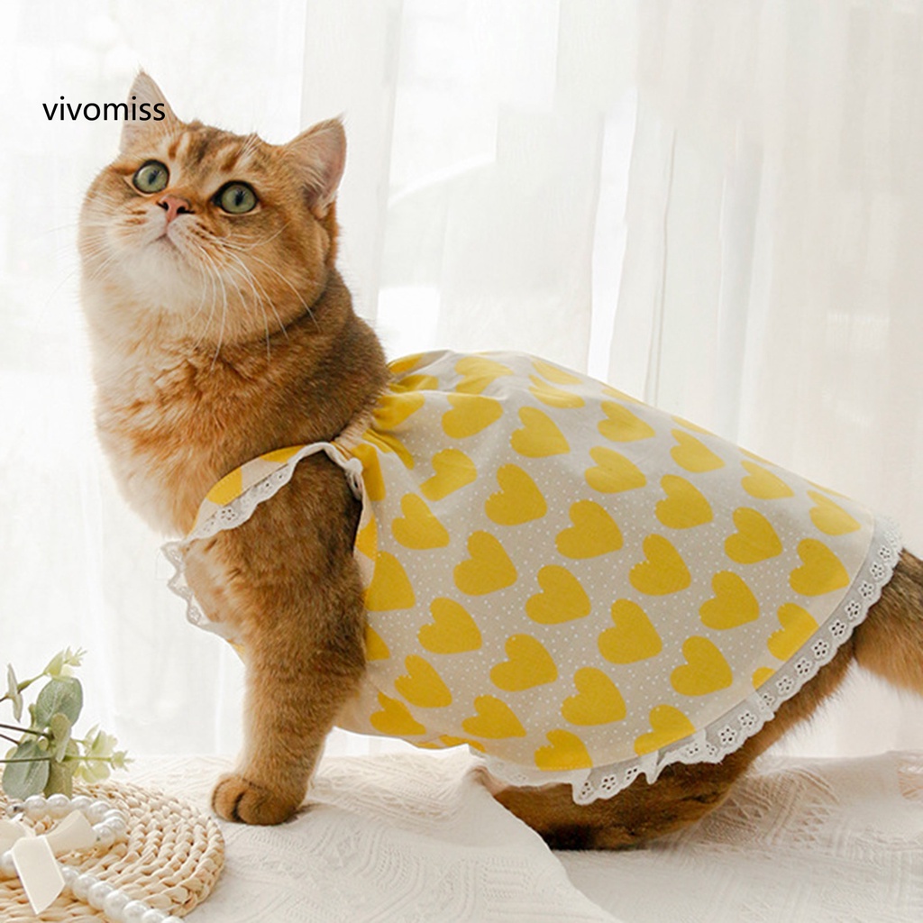 Đầm Công Chúa Bằng Vải Cotton Thoáng Khí In Họa Tiết Trái Tim Trang Trí Ngoài Trời Cho Cún Cưng