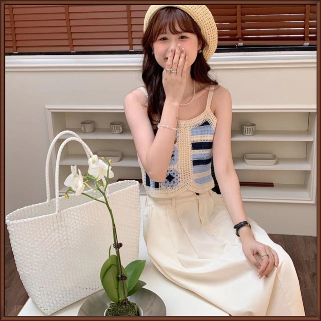 Áo Tank Top Dệt Kim Sát Nách Dáng Rộng Thêu Họa Tiết Phong Cách Bohemian Thời Trang Cho Nữ