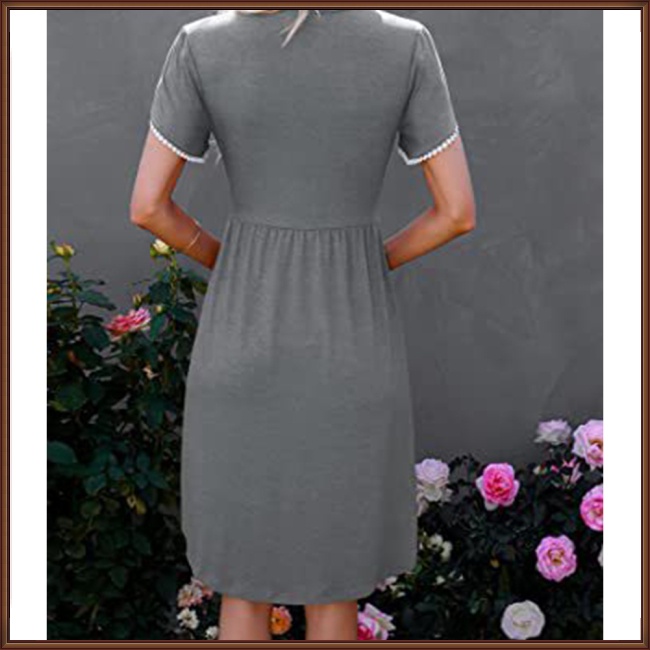 Đầm Midi Tay Ngắn Cổ Tròn Màu Sắc Đơn Giản Thời Trang Mùa Hè Tinh Tế Cho Nữ